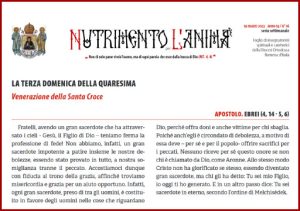 Scopri di più sull'articolo Nutrimento per l’Anima – La terza Domenica della Quaresima – Venerazione della Santa Croce