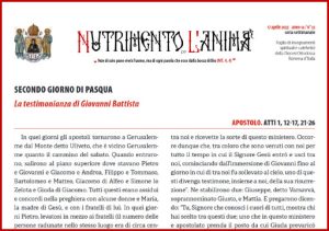 Scopri di più sull'articolo Nutrimento per l’Anima – SECONDO GIORNO DI PASQUA La testimonianza di Giovanni Battista