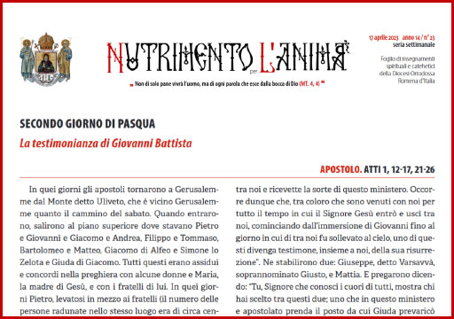 Al momento stai visualizzando Nutrimento per l’Anima – SECONDO GIORNO DI PASQUA La testimonianza di Giovanni Battista