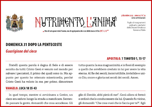 Al momento stai visualizzando Nutrimento per l’Anima – DOMENICA 31 DOPO LA PENTECOSTE Guarigione del cieco