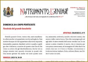 Scopri di più sull'articolo Nutrimento per l’Anima – DOMENICA 28-A DOPO PENTECOSTE – Parabola del grande banchetto