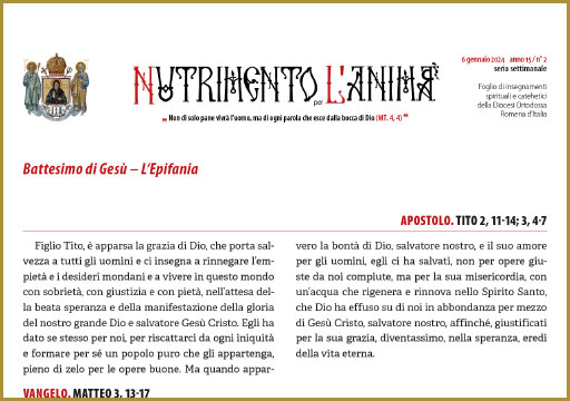 Al momento stai visualizzando Nutrimento per l’Anima – Battesimo di Gesù – L’Epifania