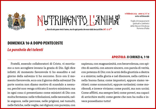 Al momento stai visualizzando Nutrimento per l’Anima – DOMENICA 16-A DOPO PENTECOSTE – La parabola dei talenti