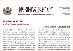 Scopri di più sull'articolo Merinde pentru suflet – DUMINICA A 5-A DIN POST – a Sfintei Cuvioase Maria Egipteanca